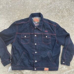 VINTAGE GUESS MEN TRUCKER DENIM JACKET RIDER LOGO SIZE XXXL MADE IN USA